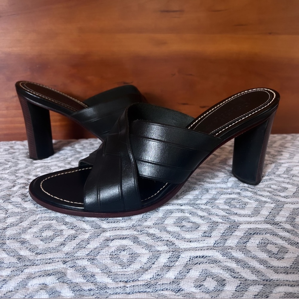 COLE HANN COUNTRY Black Leather Block Heel Slide Mule Sandals Size 8.5